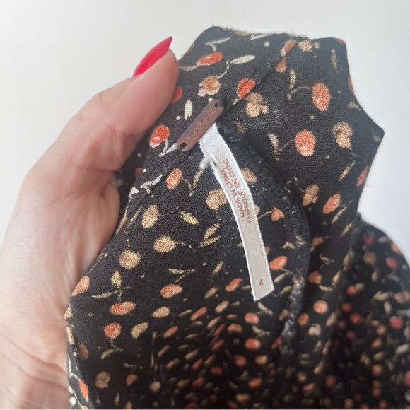 Free People Easy Peasy Black High Rise Wide Leg Pants in Cherry Print 4 - Picture 6 of 6